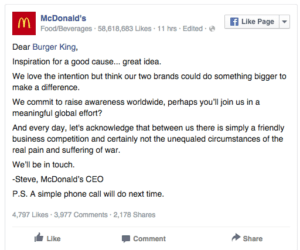 McDonald's response to Burger King's PR campaign is reviewed by Good Business Consulting, a Sydney based PR firm.
